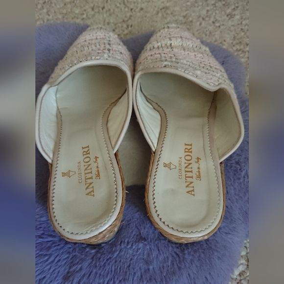 CLORINDA ANTINORI The Luna Gaelle Rosa pink and cream tweed mules size 8 - Picture 8 of 16